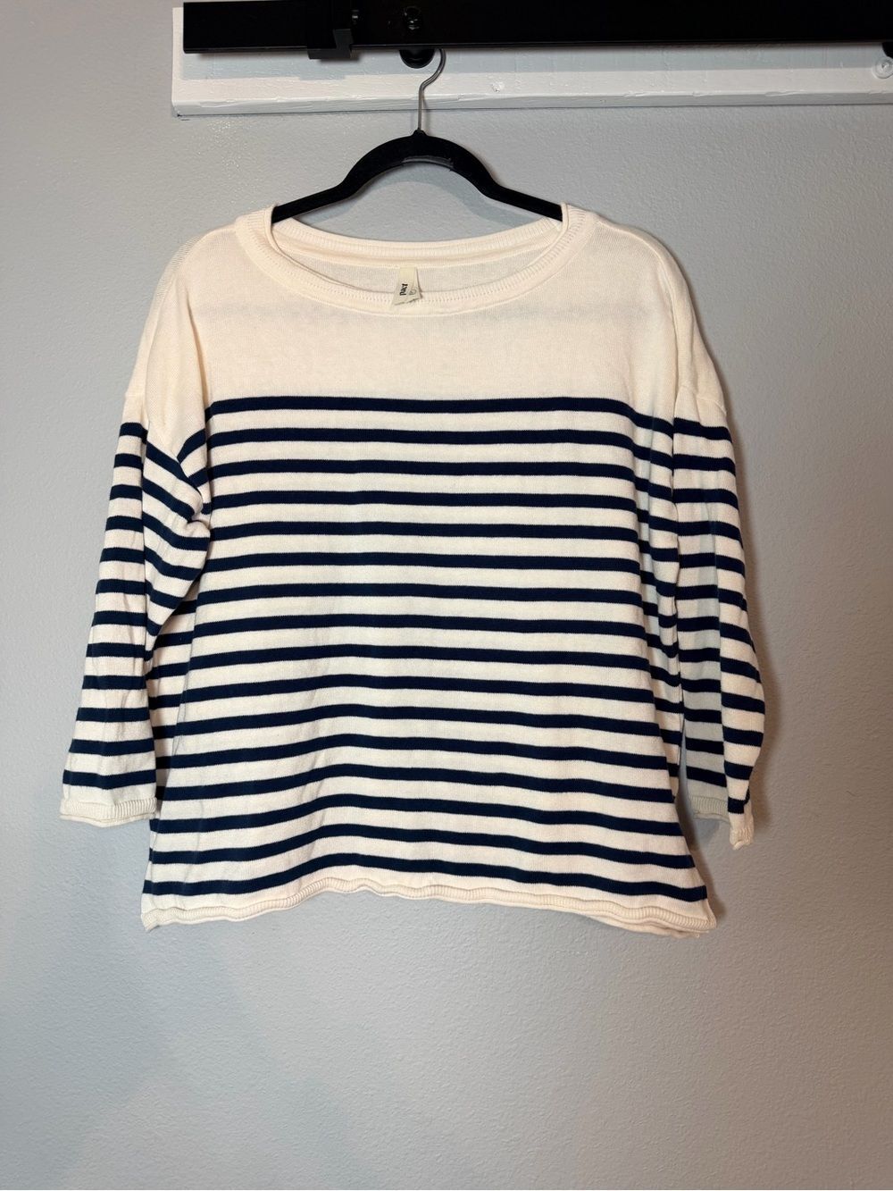 Pact Laguna Striped Knit Sweater Large Boatneck Cream Navy Nautical Coastal - Picture 4 of 10